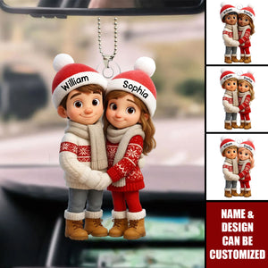 Couple Hug - Personalized Acrylic Car Ornament - Christmas Gift For Him, Gift For Her