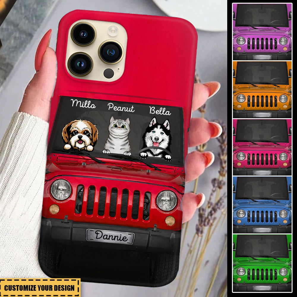 Love Puppy Kitten Pet Dog Cat Driving Colorful Car Personalized Phone Case