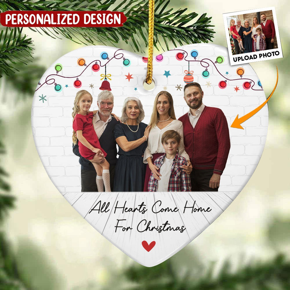 Hearts Come Home For Christmas - Personalized Ceramic Photo Ornament