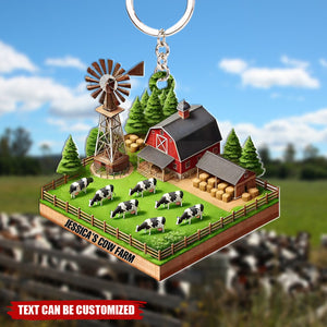 Dreamy Cow Farmhouse Personalized Keychain, Gift For Cow Lover