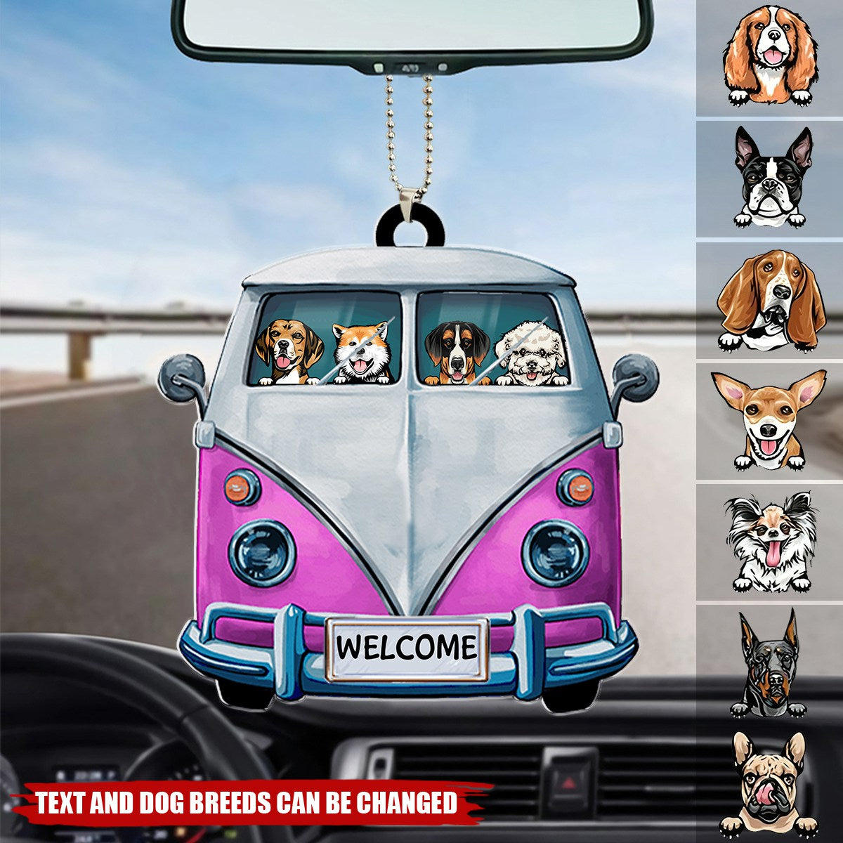 Personalized Colorful Camper Van Dog Camping Acrylic Ornament