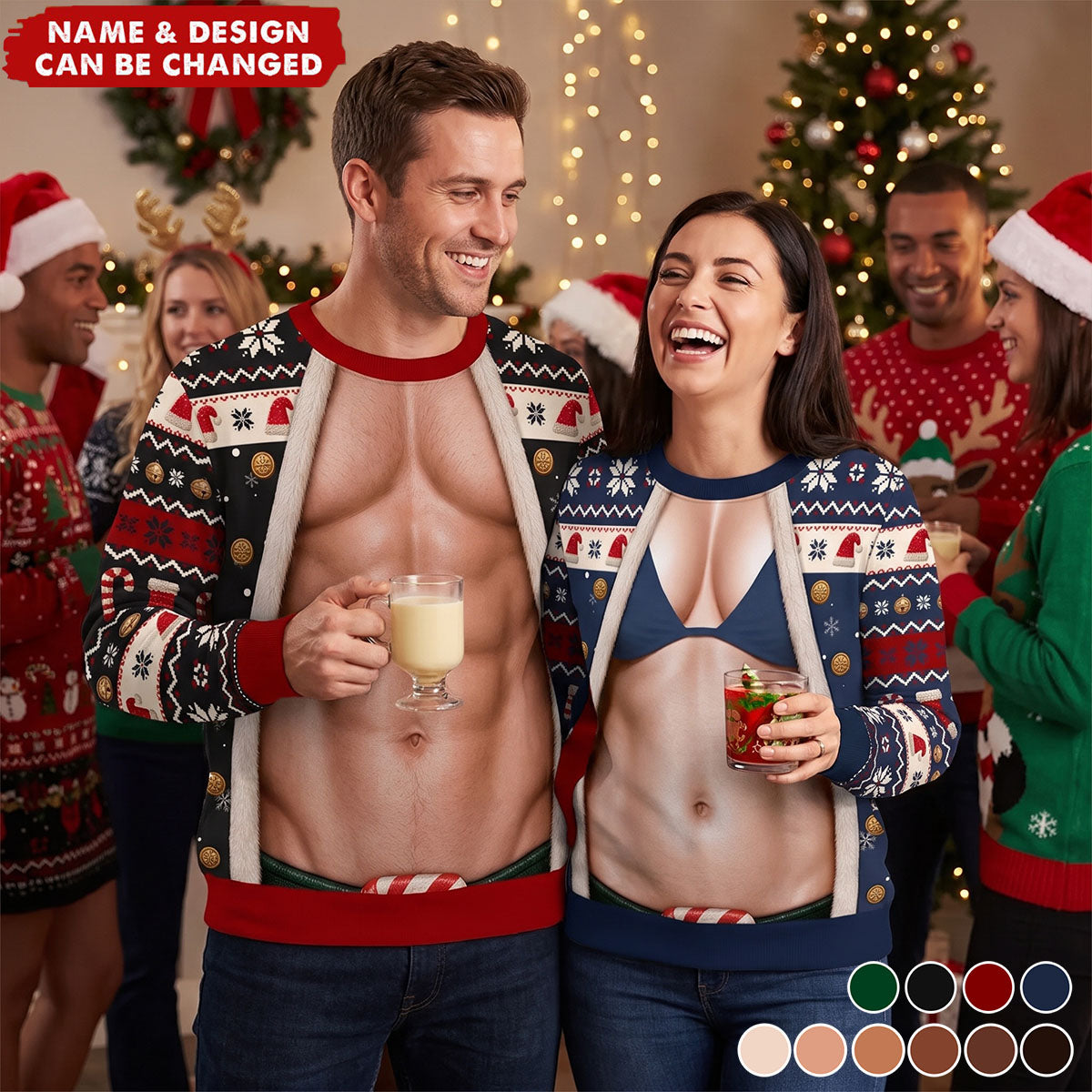 Personalized Ugly Christmas Couple Sweatshirt - Gift For Husband & Wife
