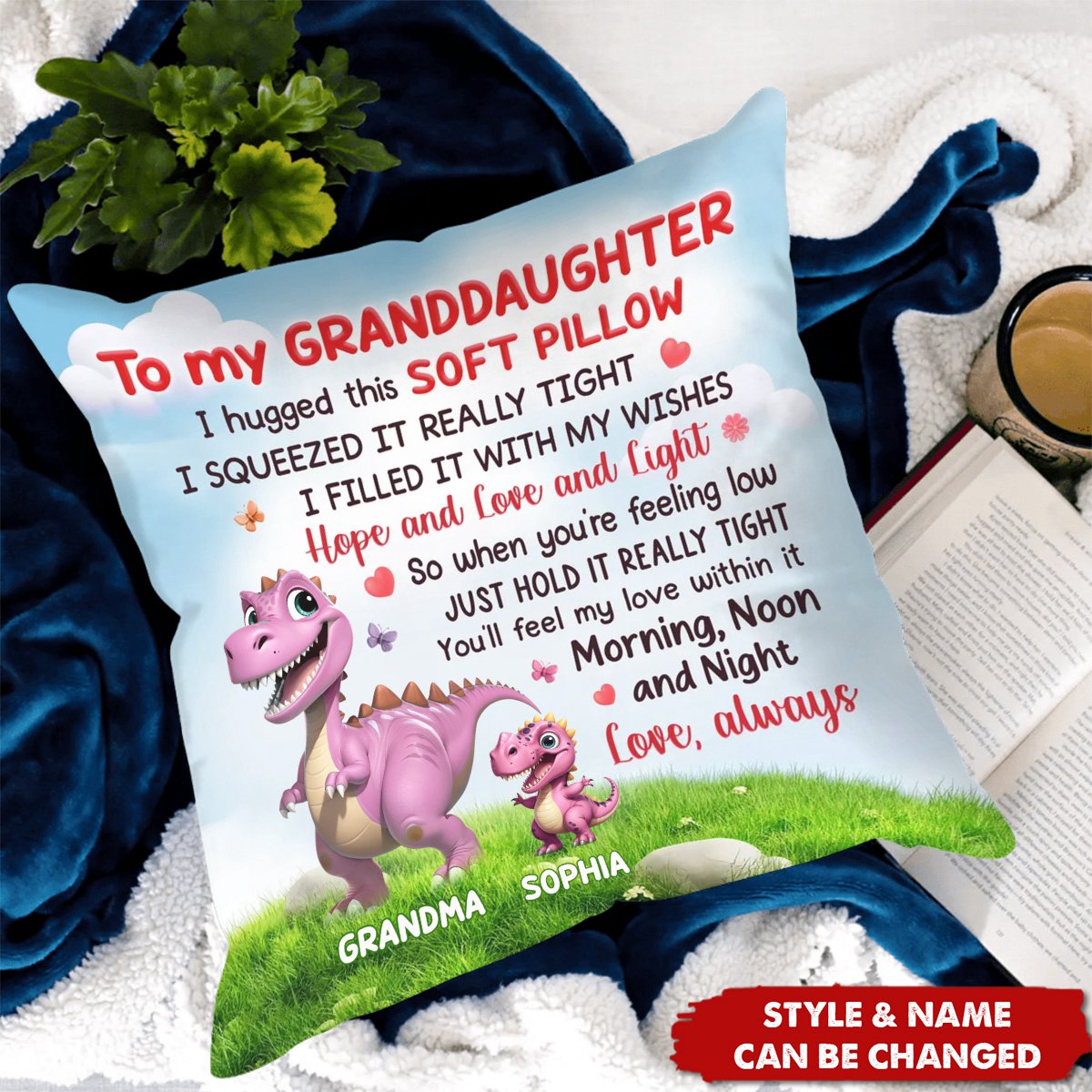 To My Granddaughter Grandson From Grandmasaurus Personalized Pillow