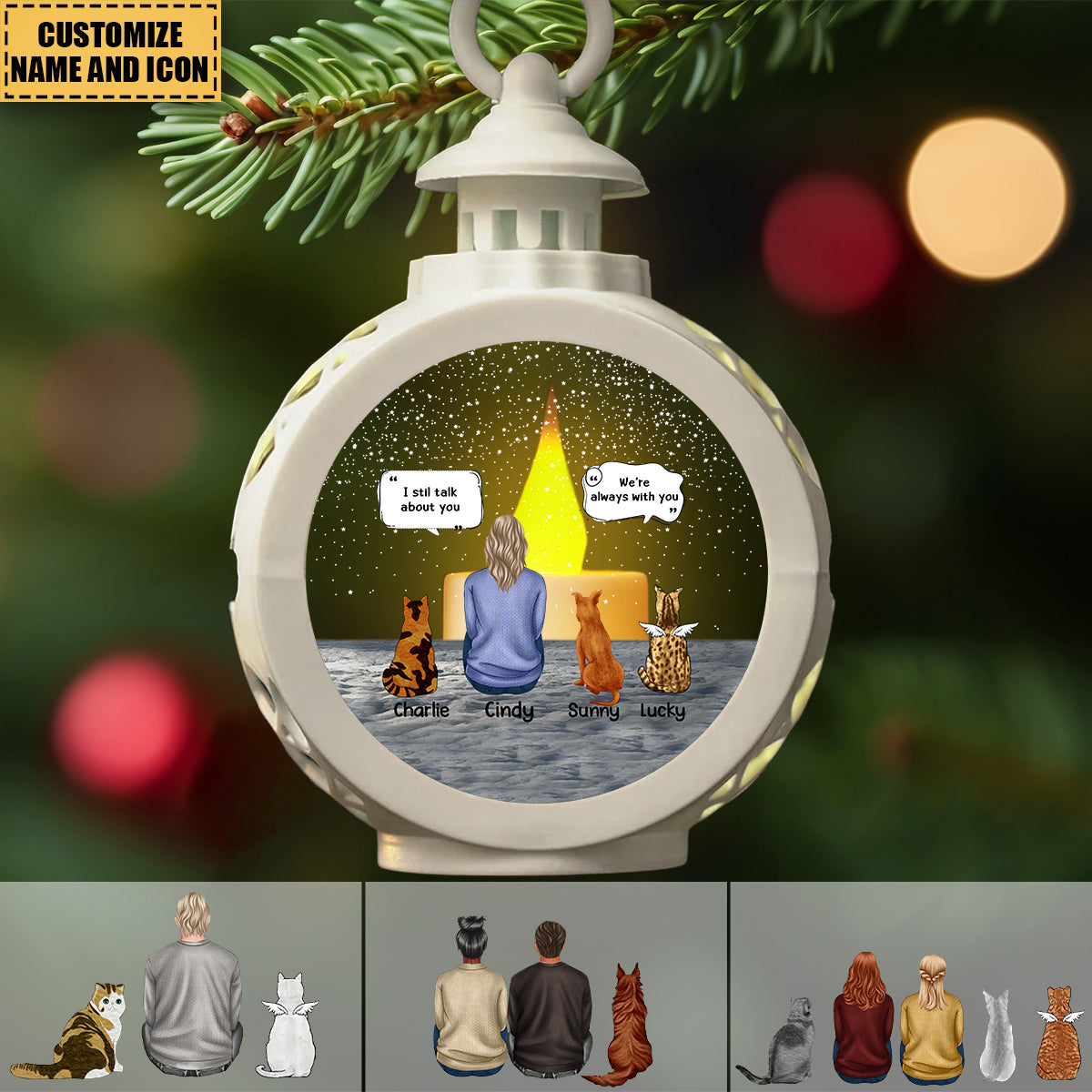 We're Always With You - Memorial Personalized Pet Candlelight Lantern Ornament - Christmas Sympathy Gift