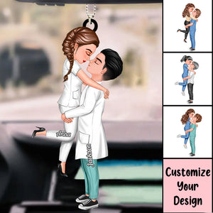 Personalized Car Ornament, Couple Portrait Nurse Doctor Gifts by Occupation