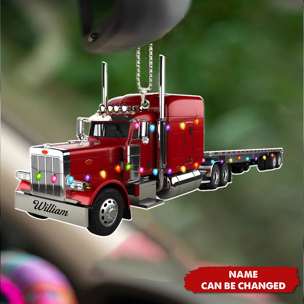 Truck With Flatbed Trailer Personalized Christmas Car Ornament, Gift For Trucker