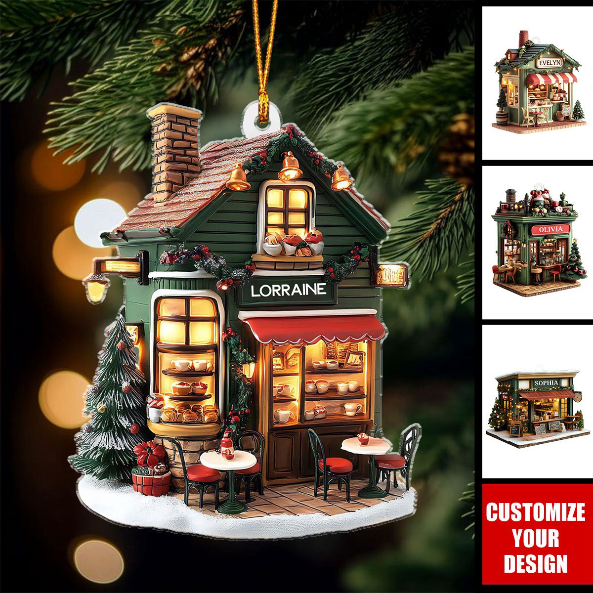 Coffee Shop - Personalized Acrylic Christmas Ornament, Gift For Coffee Lover, Book Lover