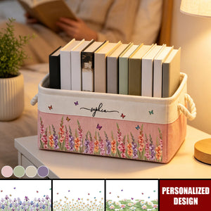 Custom Name Birth Flower Unique Present for Women - Personalized Storage Basket