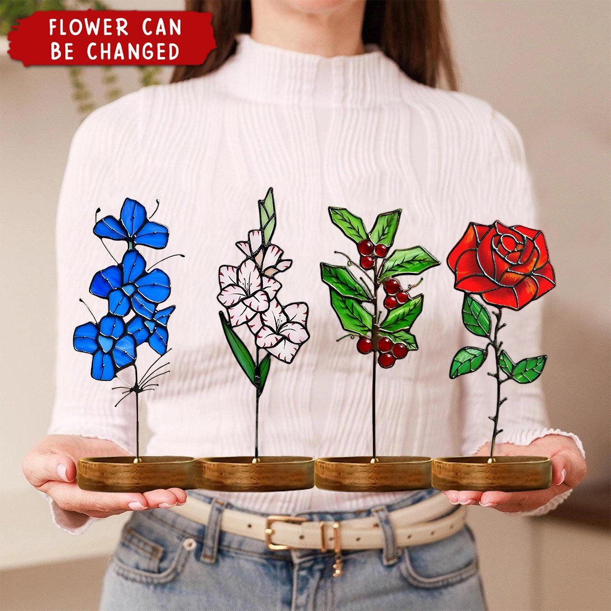 Personalized Stained Glass Birth Month Flower Garden Stake Suncatcher