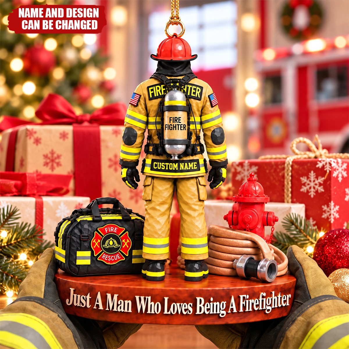 Custom Just A Man Who Loves Being A Firefighter Ornament, Fireman Christmas Gift