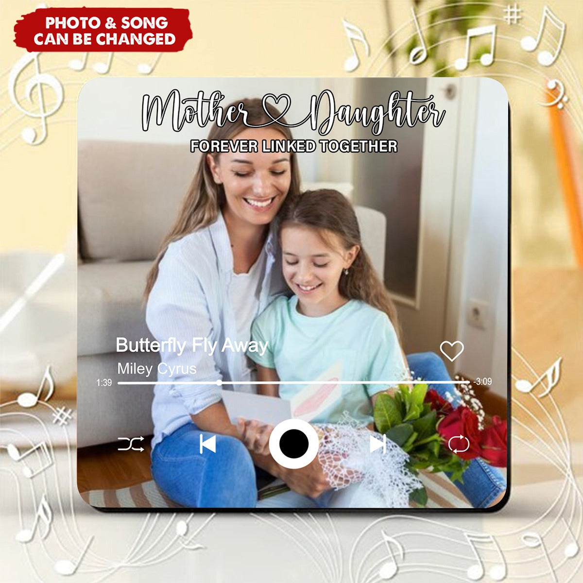 Custom Photo Family Forever Linked Together Music Fridge Magnet