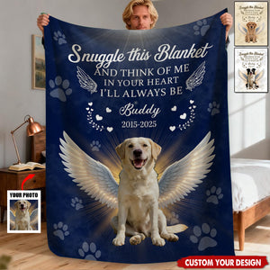 Snuggle This Blanket And Think Of Me - Personalized Angel Dog Memorial Photo Custom Blanket