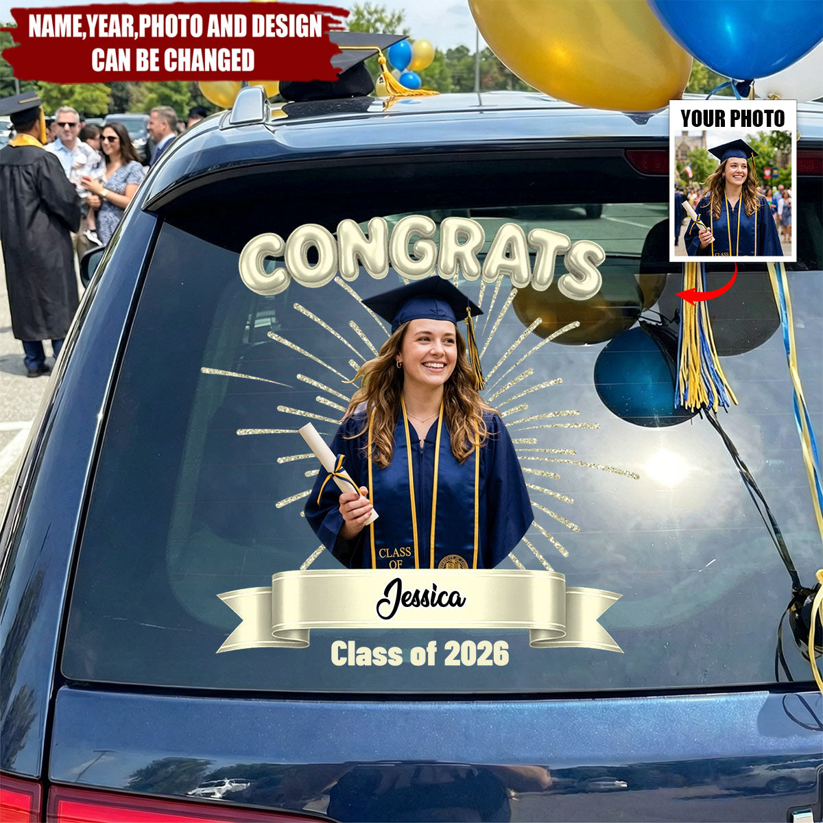 Graduation Photo with Firework Congrats - Personalized Decal