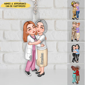 Mom Grandma & Occupation Kid Grandkid Hugging Personalized Acrylic Keychain