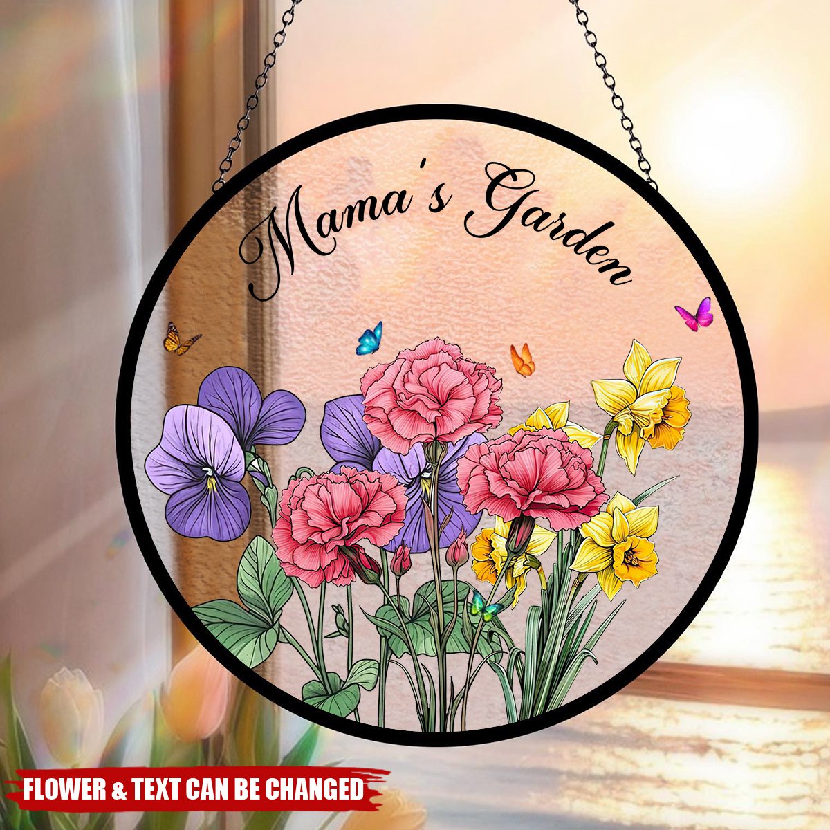 Grandma's Garden - Personalized Family Birth Flowers Glass Window Hanging Suncatcher