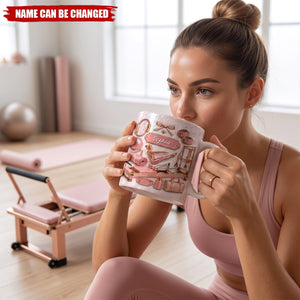 Personalized Pilates Girl Coffee Mug - Custom Name Pilates Reformer Fitness Equipment Mug Gift