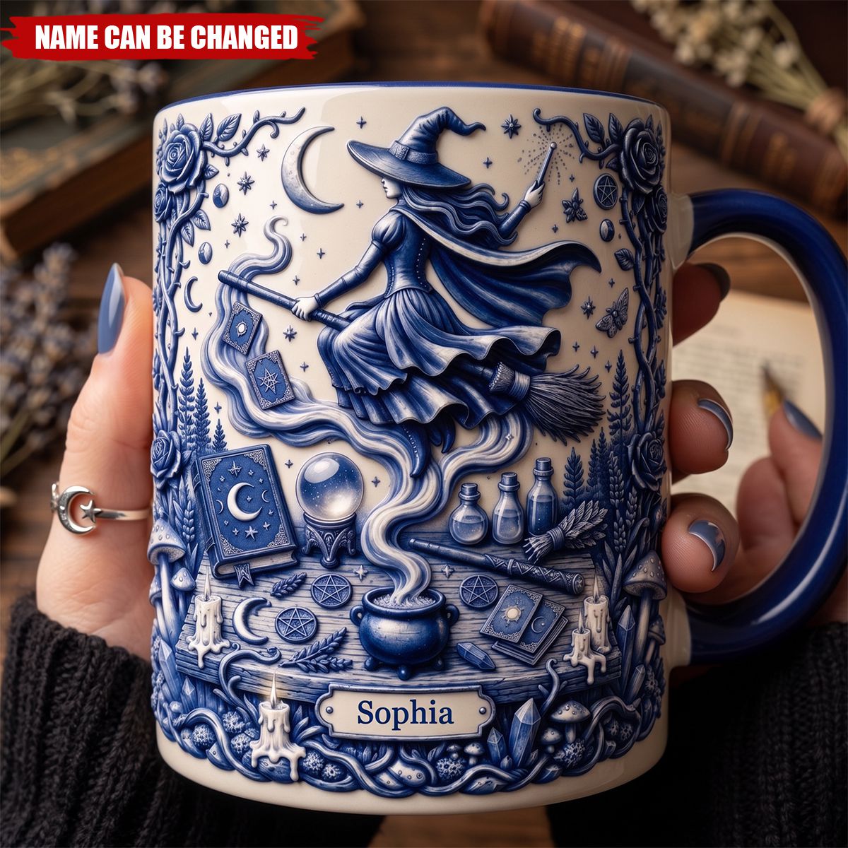 Witch Toile De Jouy - Personalized Accent Mug - Halloween Gifts For Her, Witch Lovers