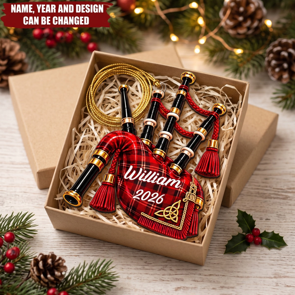 Scottish Heritage Bagpipe – Personalized Acrylic Custom Shape Ornament