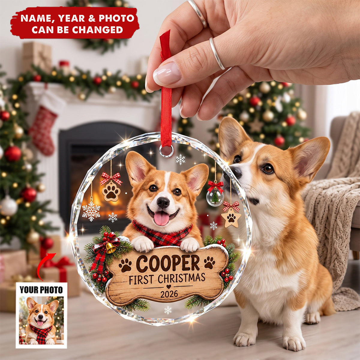 Dog First Christmas - Personalized Glass Ornament