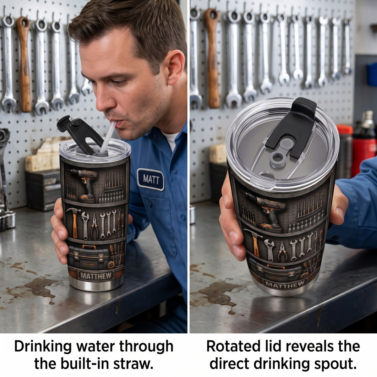 Hard Work Never Stops - Personalized Handyman Tumbler