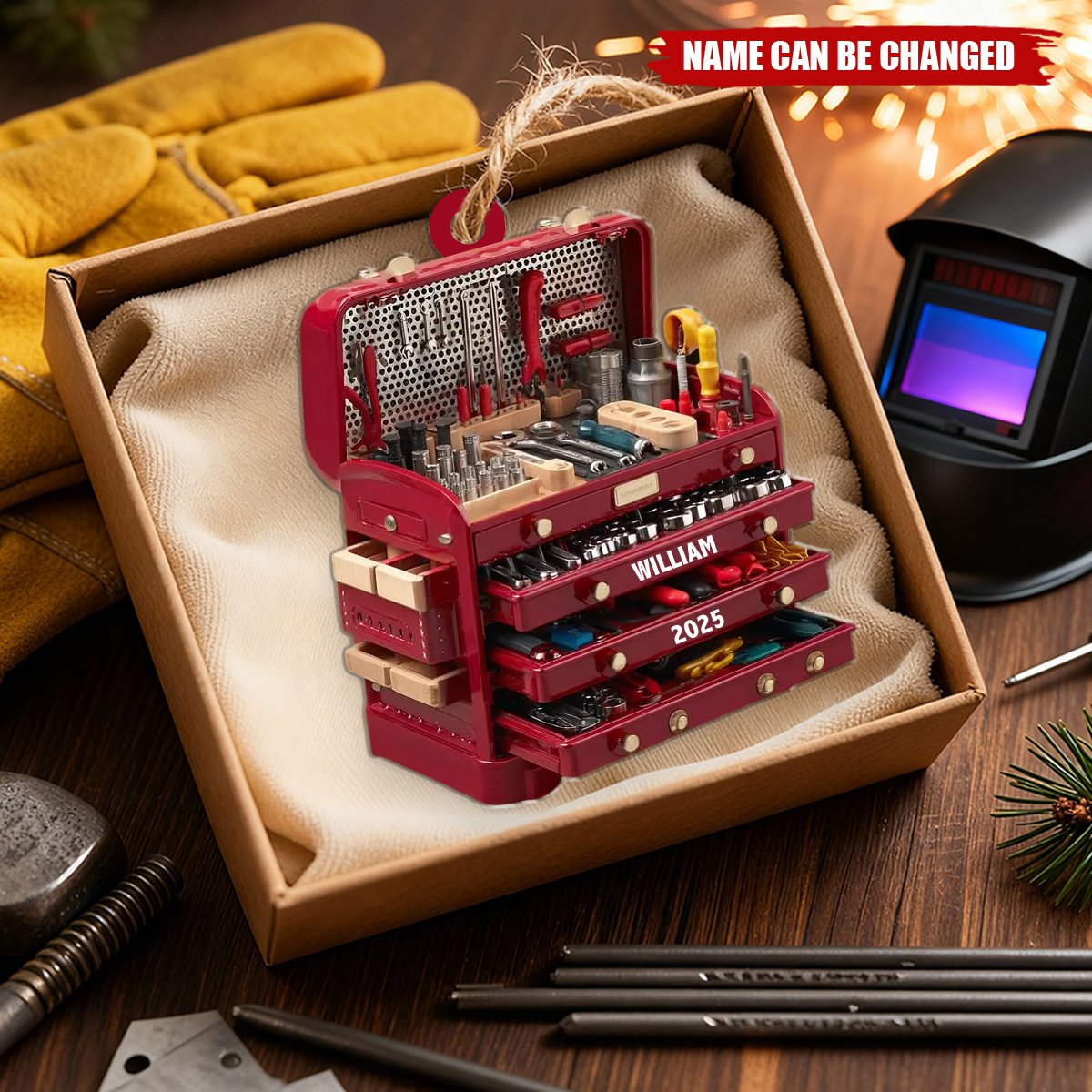 Personalized Toolbox Ornament with Name and 2025,  Gift for Handyman, Mechanic, or Tool Lover