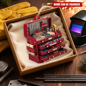 Personalized Toolbox Ornament with Name and 2025,  Gift for Handyman, Mechanic, or Tool Lover