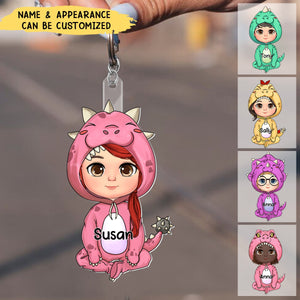 Cute Dinosaur Kid Personalized Acrylic Keychain Gift for Grandma Mom Auntie