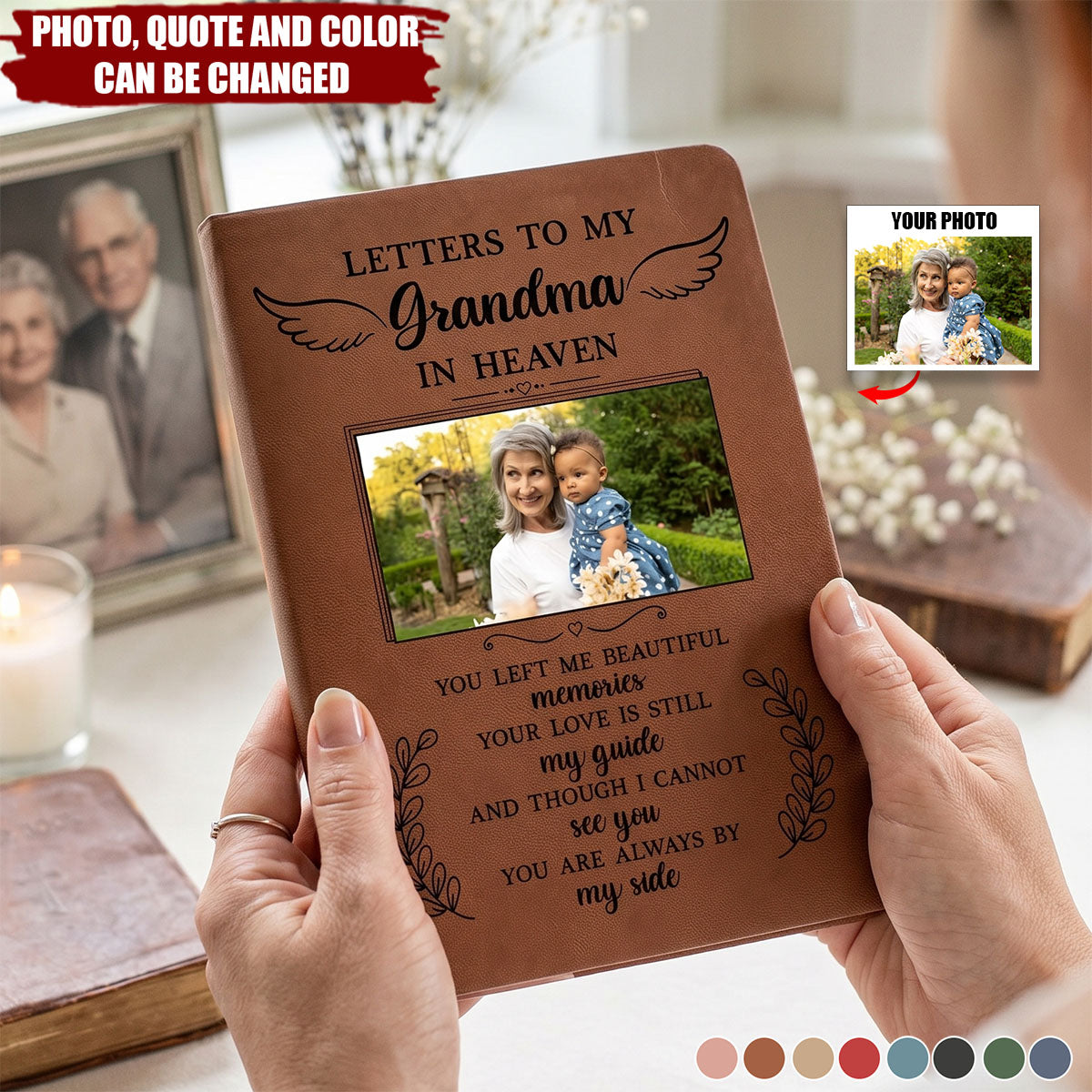 Letters To My Husband In Heaven Memorial Sympathy Gift - Personalized Leather Photo Journal