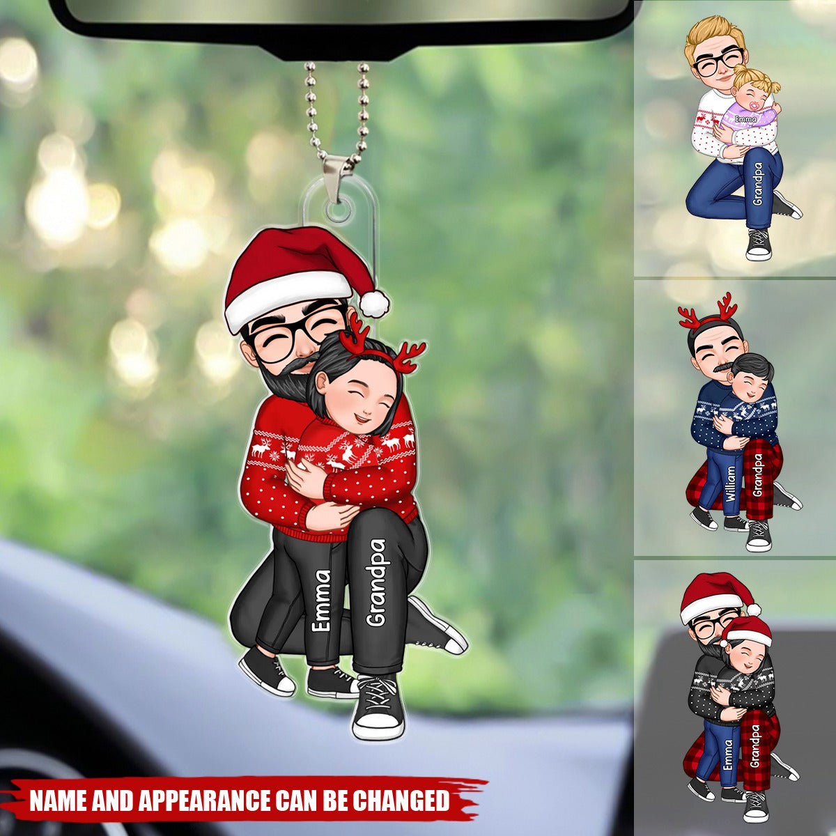Cute Grandpa Hugging GrandKid Christmas Gift For Granddaughter Grandson Personalized Acrylic Car Ornament