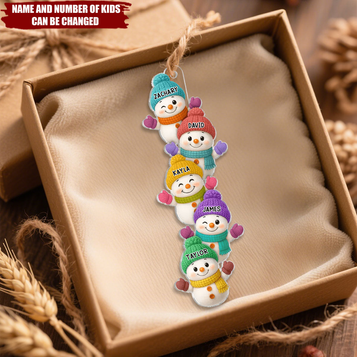 Stacked Snowmen - Personalized Acrylic Custom Shape Ornament