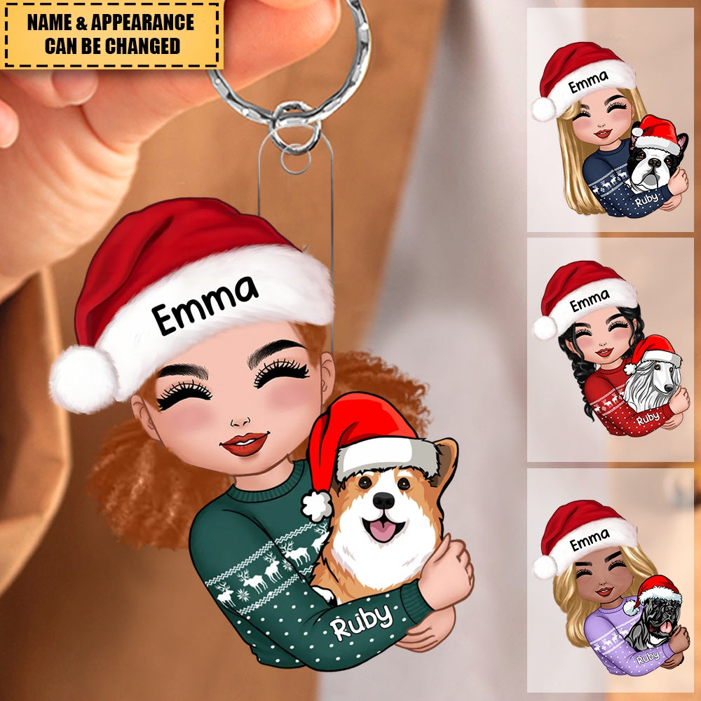 Dog Mom Hugging Dog Personalized Acrylic Keychain