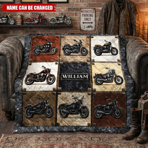 Personalized Motorcycle Quilt Blanket, Custom Name Biker Gift