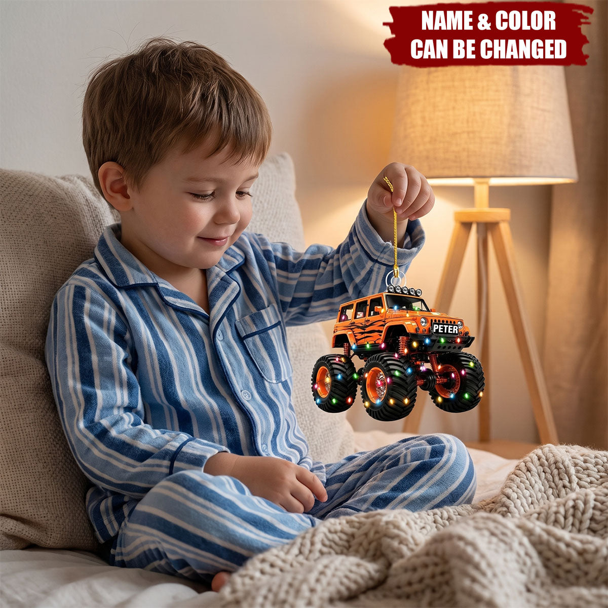 Personalized Monster Truck Ornament, Custom Name Christmas Ornament, Gift For Boys