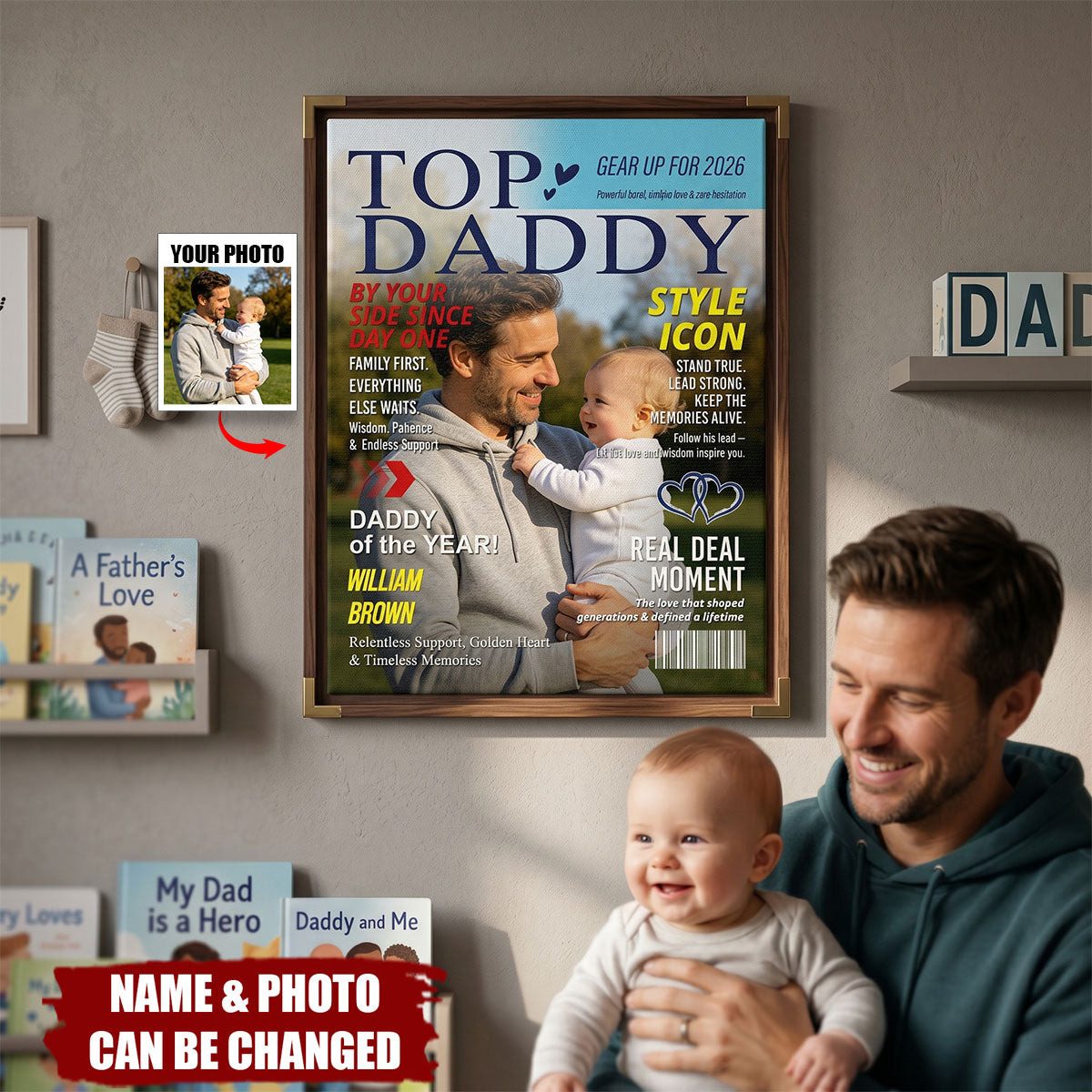 Personalized Daddy Magazine Cover, Gift For Daddy, Custom Daddy Photo Canvas