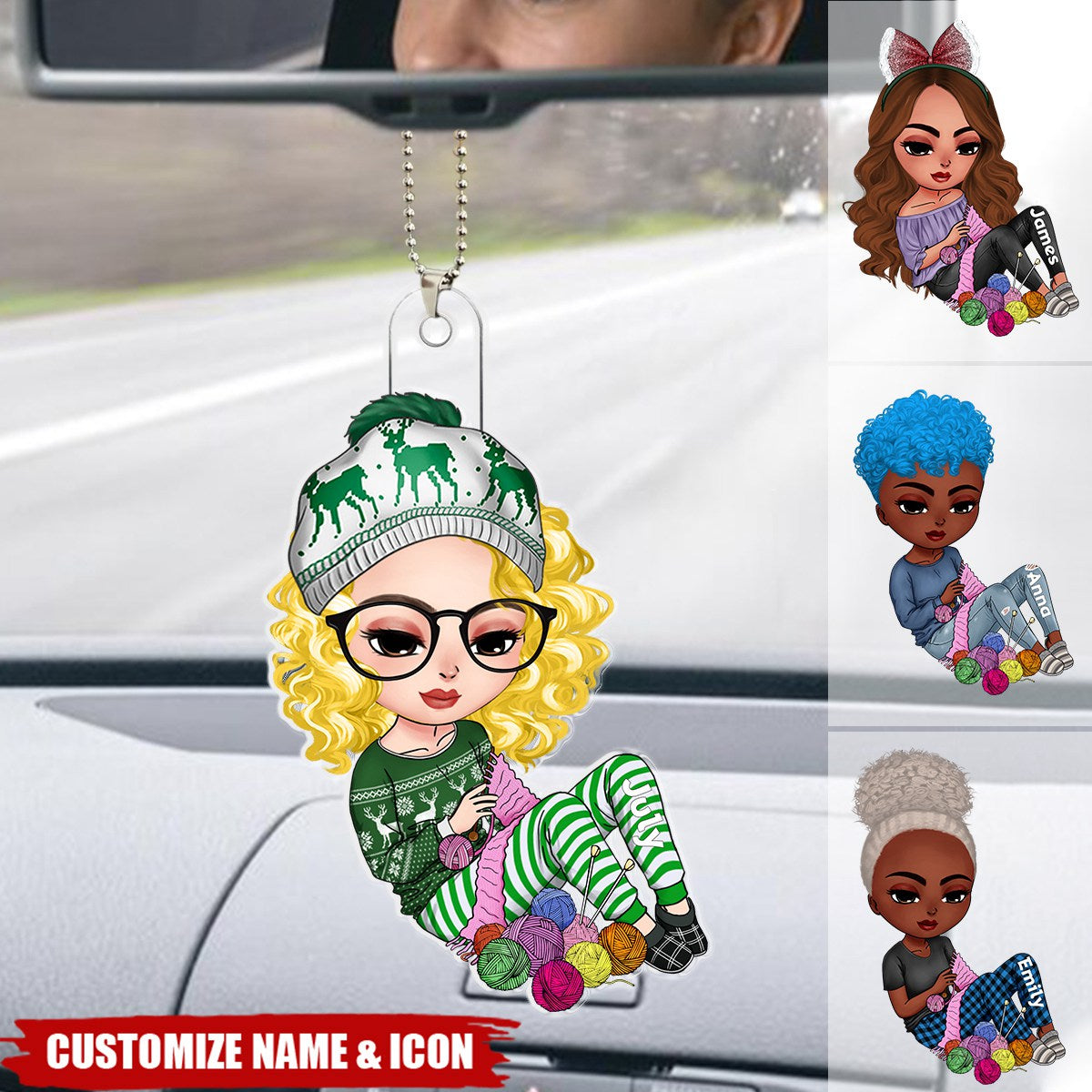 Knitting Girl Personalized Acrylic Car Ornament