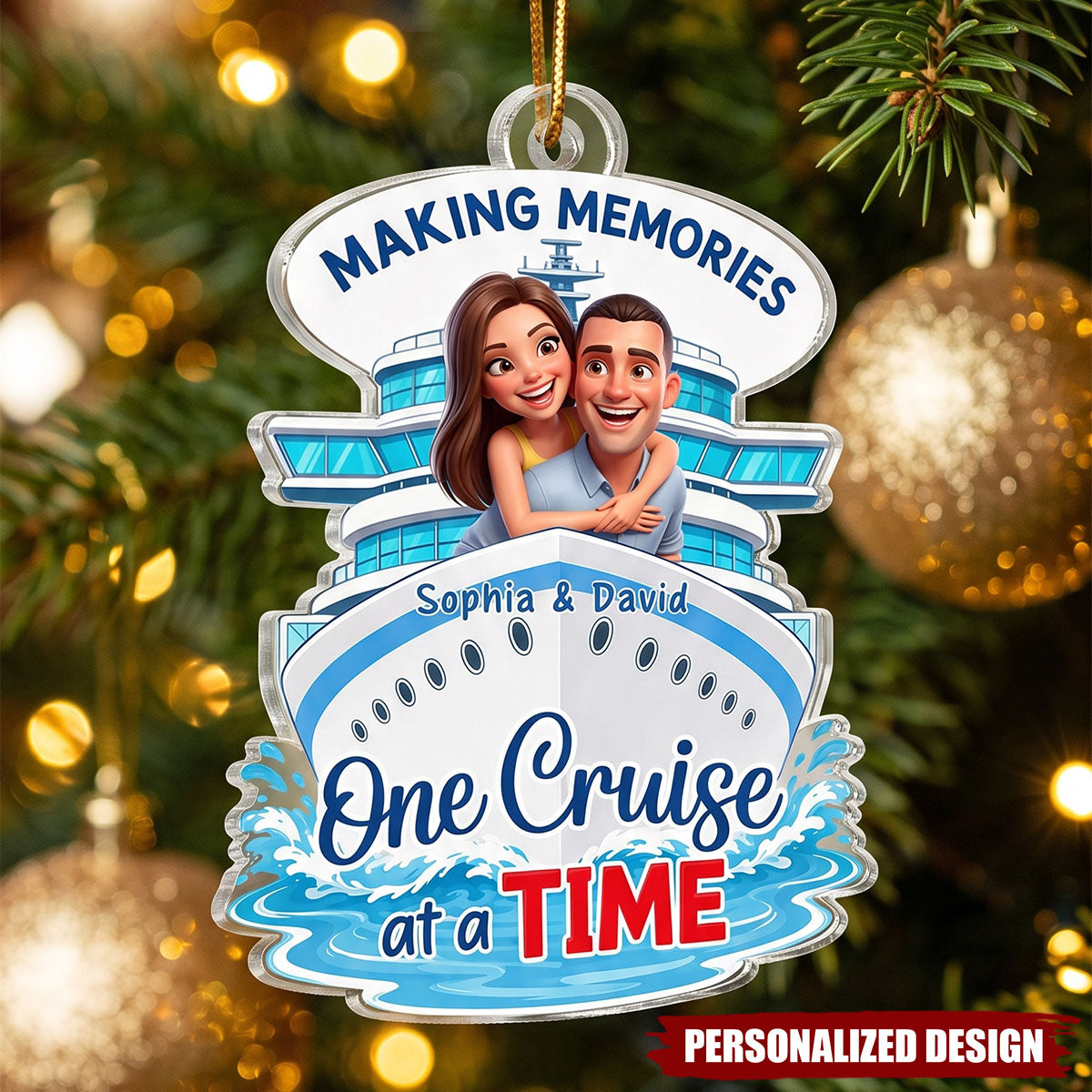 Custom Couple Photo One Cruise At A Time - Personalized Acrylic Ornament