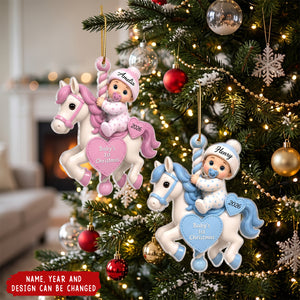 Baby First Christmas On Carousel House - Personalized Acrylic Custom Shape Ornament