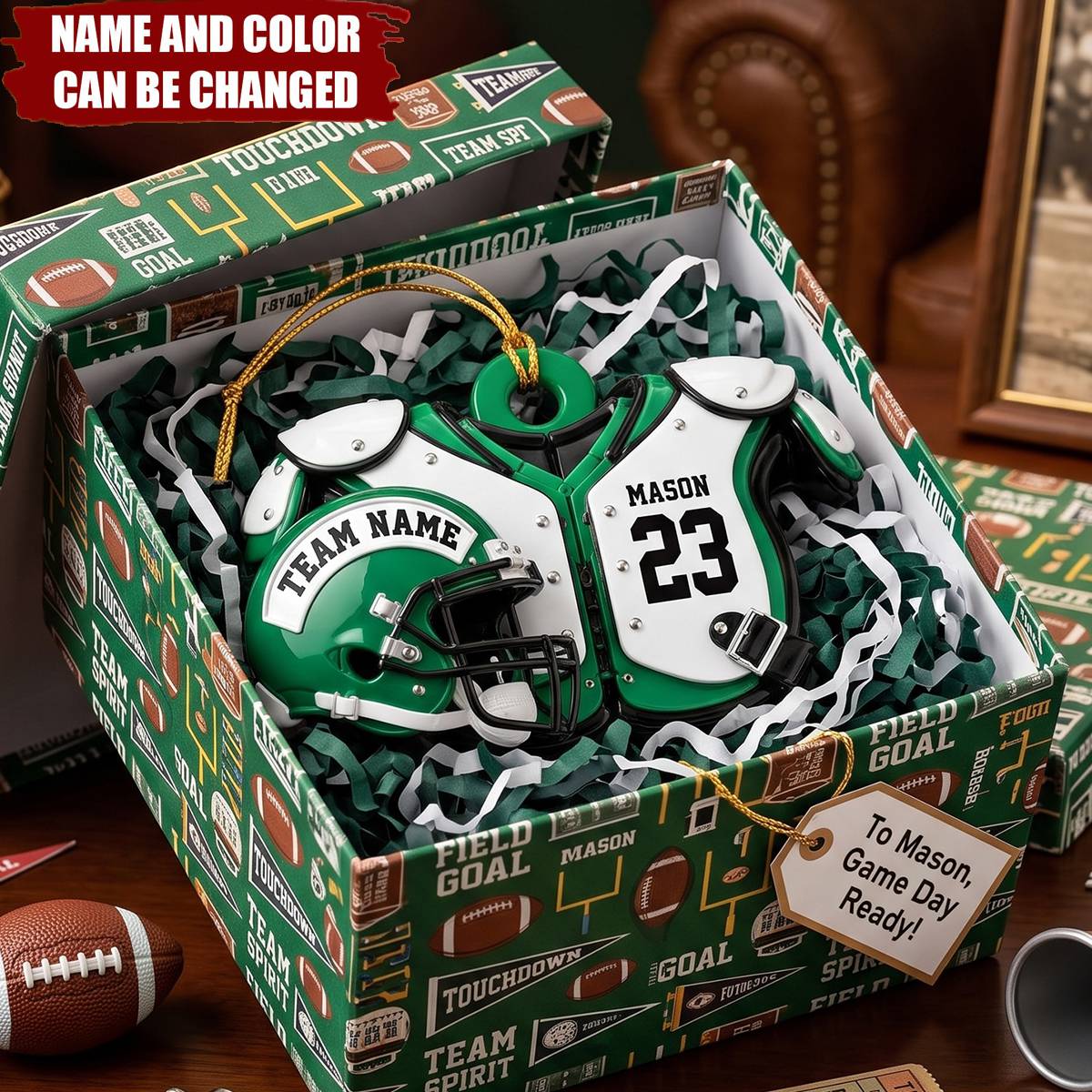 Personalized Football Ornament, Custom Name & Number Keepsake, Gift For Football Fans