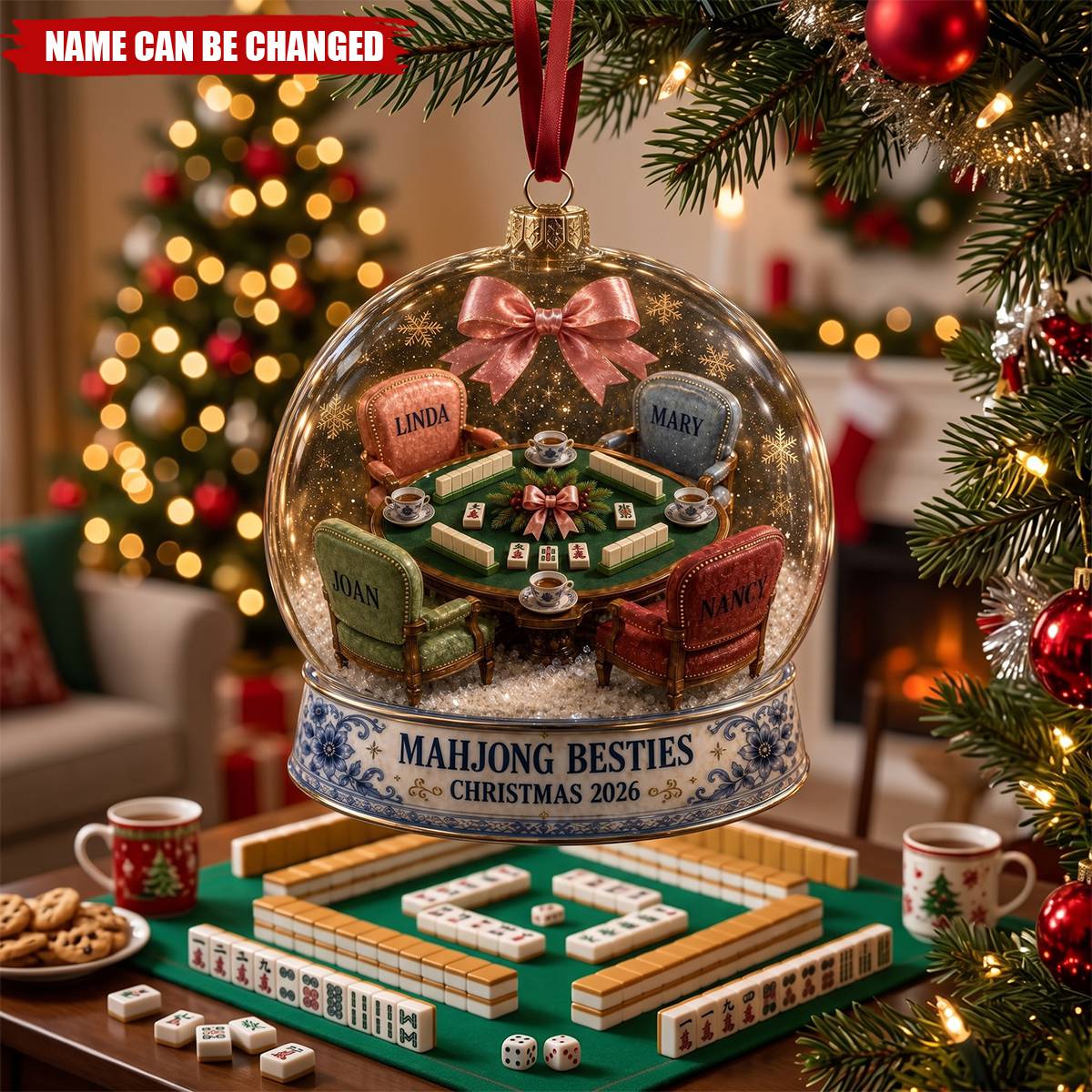 Personalized Mahjong Besties Christmas Ornament Custom Friendship Game Night Holiday Decor 2026 Gift For Friends
