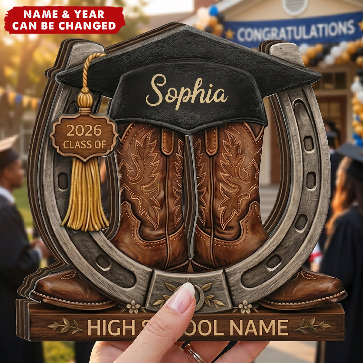 Personalized Graduation Wooden Block Customized Cowboy Cowgirl Boots Class of 2026