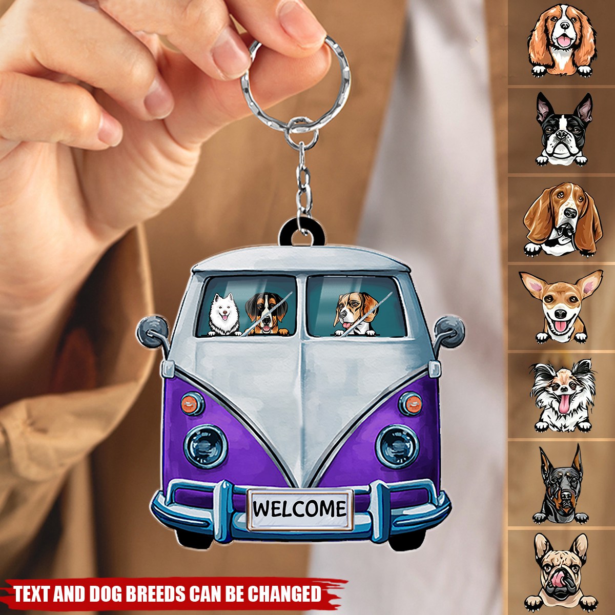 Personalized Colorful Camper Van Dog Camping Acrylic Keychain