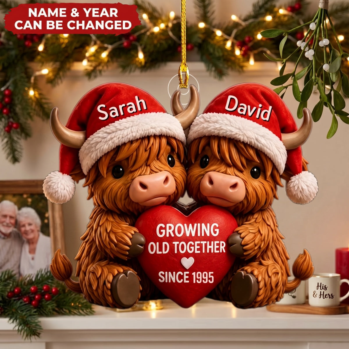 Highland Cow – Personalized Acrylic Custom Shape Ornament, Gift For Couple