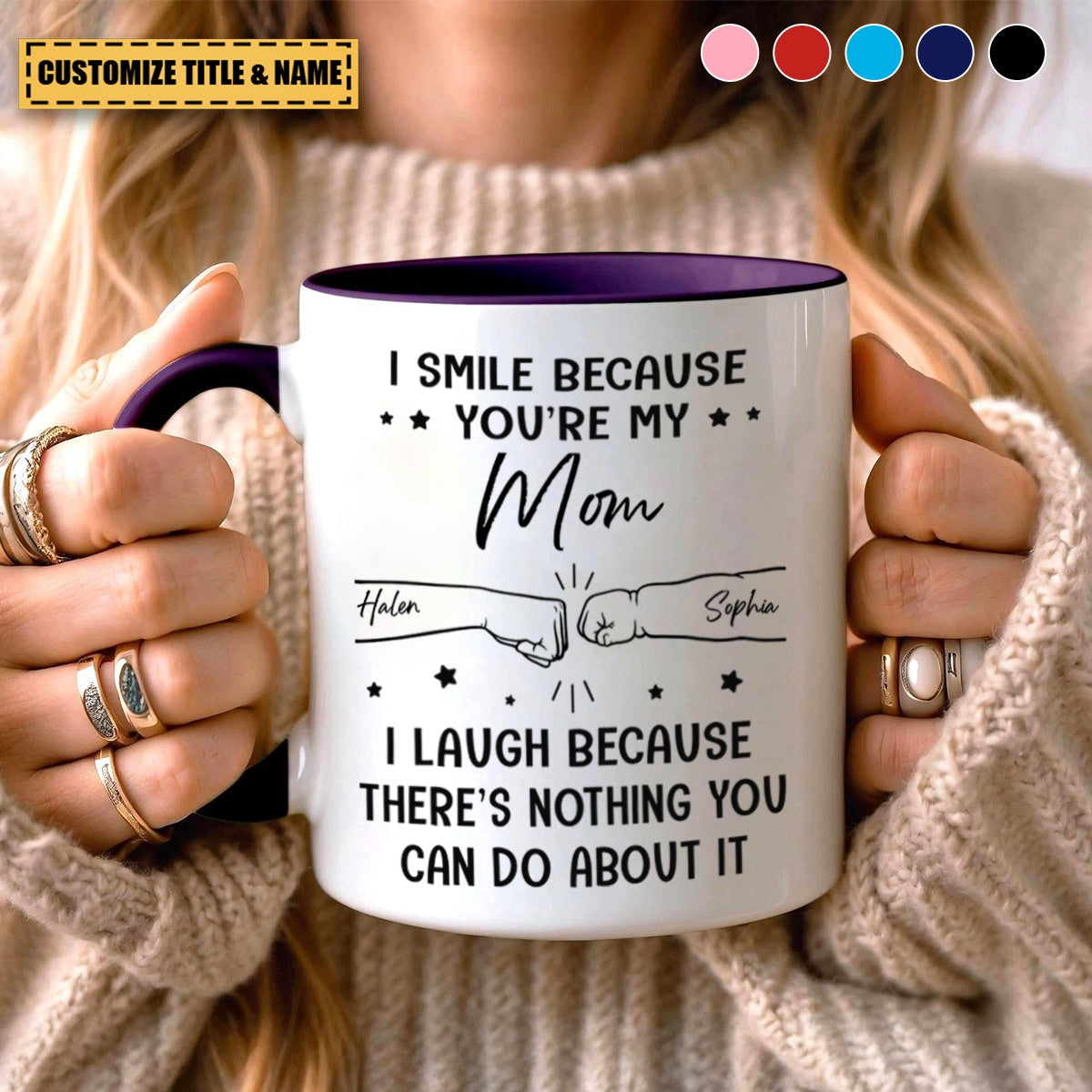 I Smile Because You're My Brother - Personalized Accent Mug - Gifts For Mom, Dad, Brother, Sister