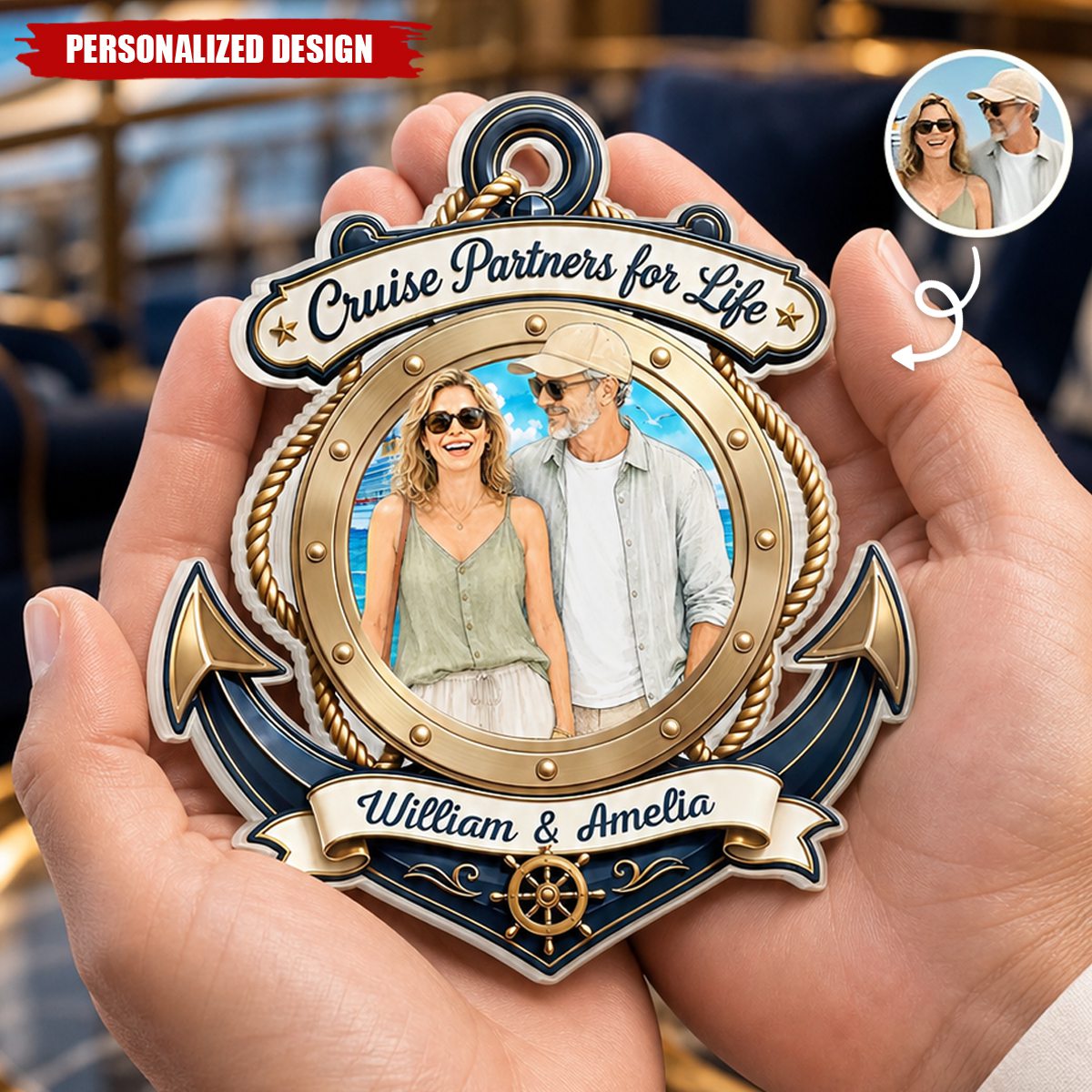 Cruise Partners For Life Anchor Photo Fridge Magnet - Personalized Porthole Anchor Photo Magnet