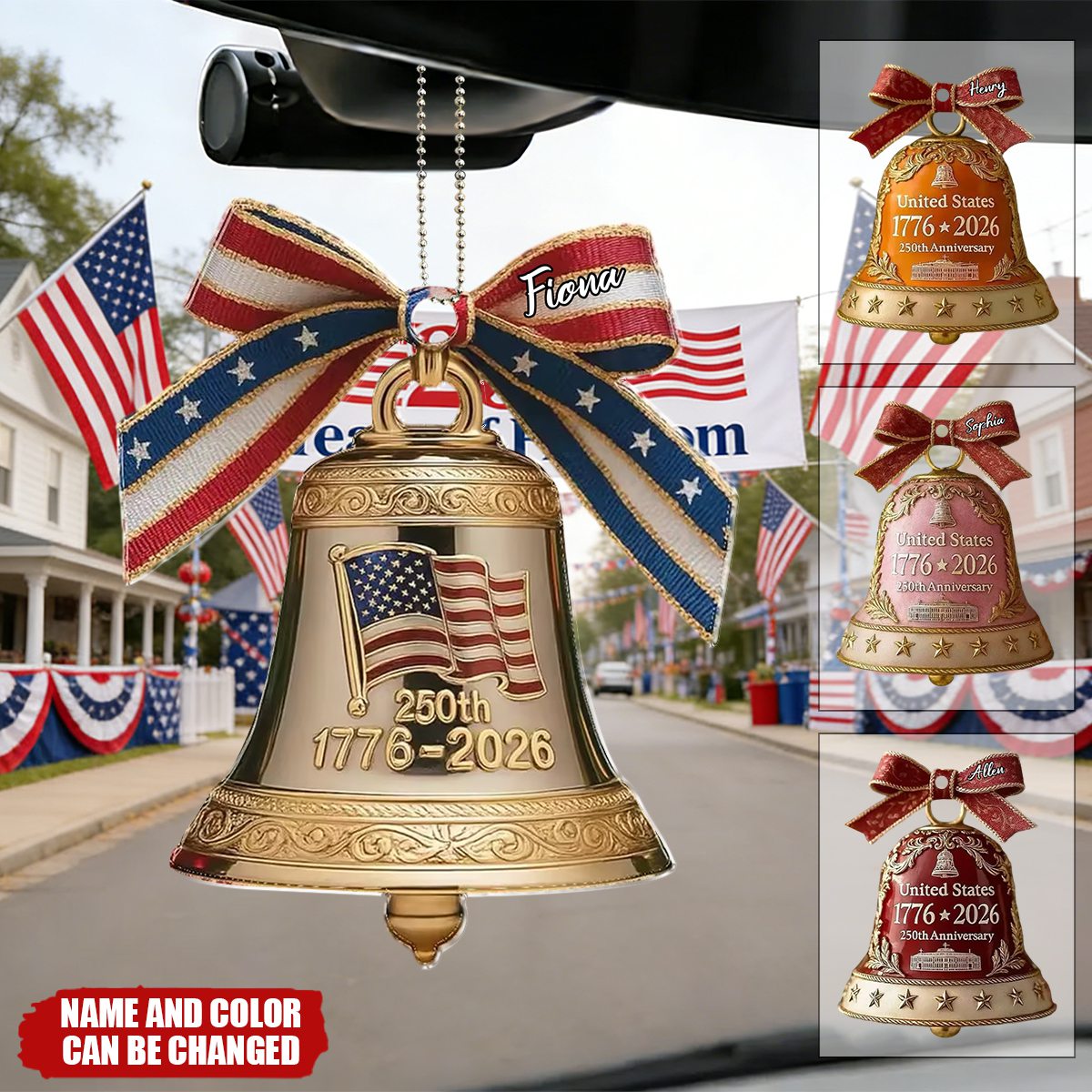 Handmade Liberty Bell Car Ornament: USA 250th Anniversary Commemorative Gift