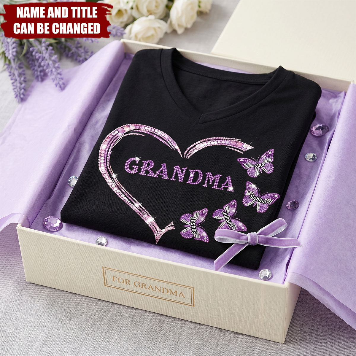 Custom Bling Shirt For Grandma/ Mother - Personalized V-neck T-shirt
