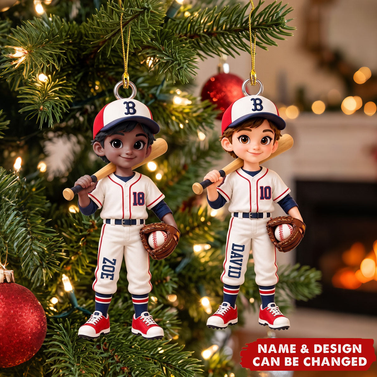 Personalized Baseball Player Ornament, Custom Youth Baseball Christmas Gift For Son