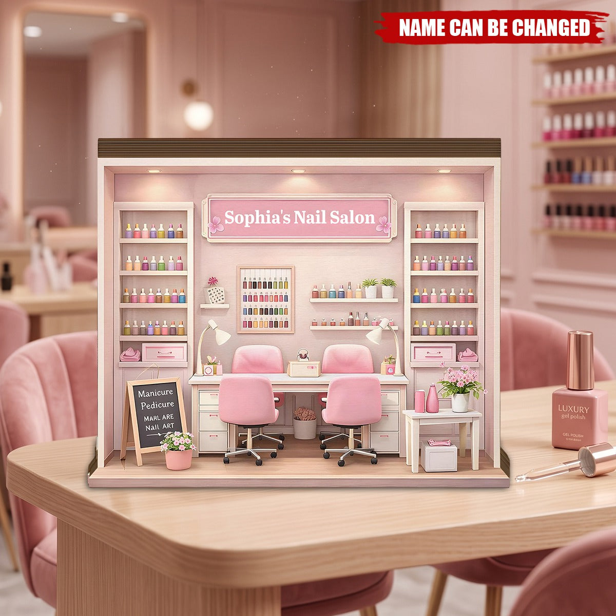 Custom Nail Salon Wooden Plaque, Personalized Miniature Display Decor
