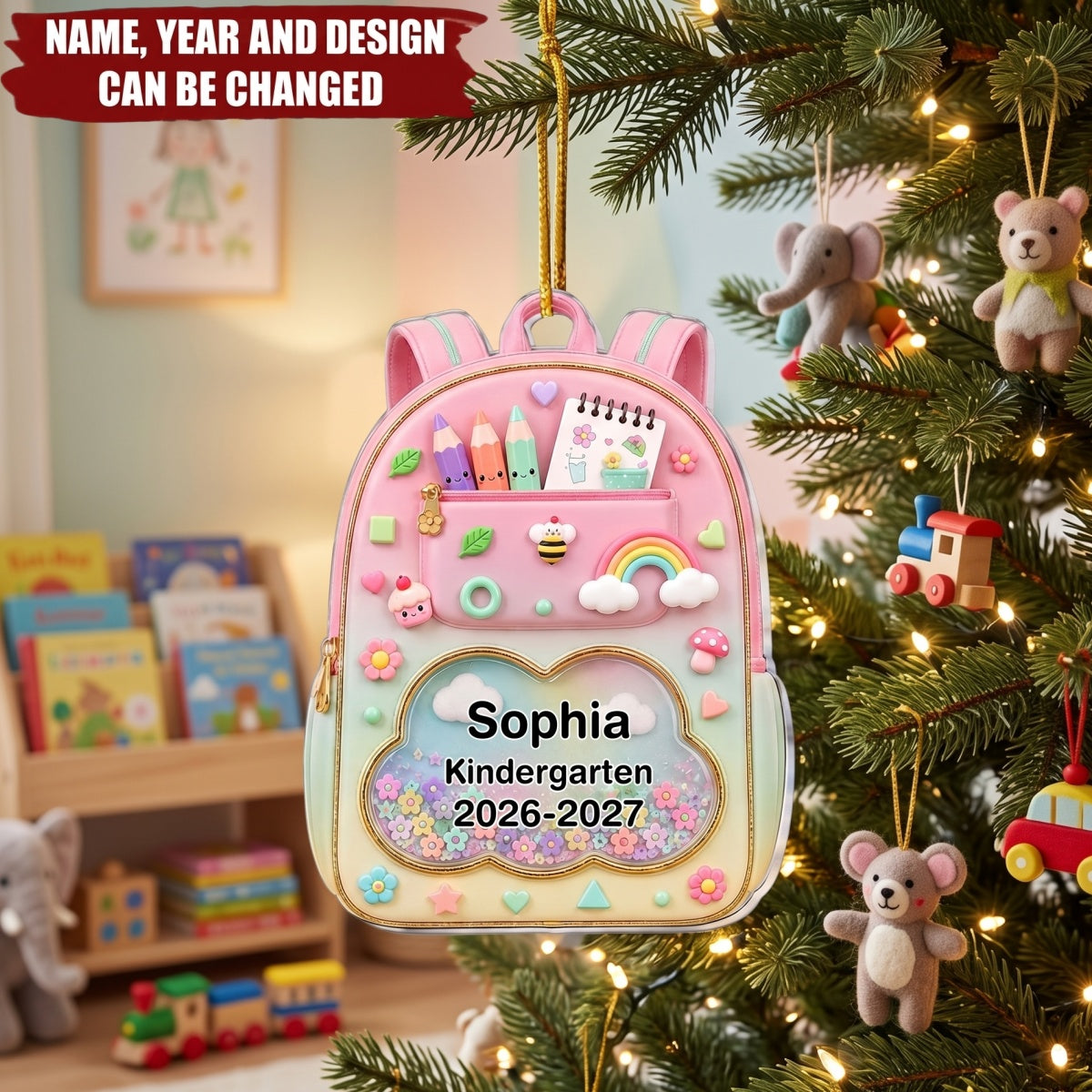 Kids School Backpack - Personalized Acrylic Custom Shape Ornament