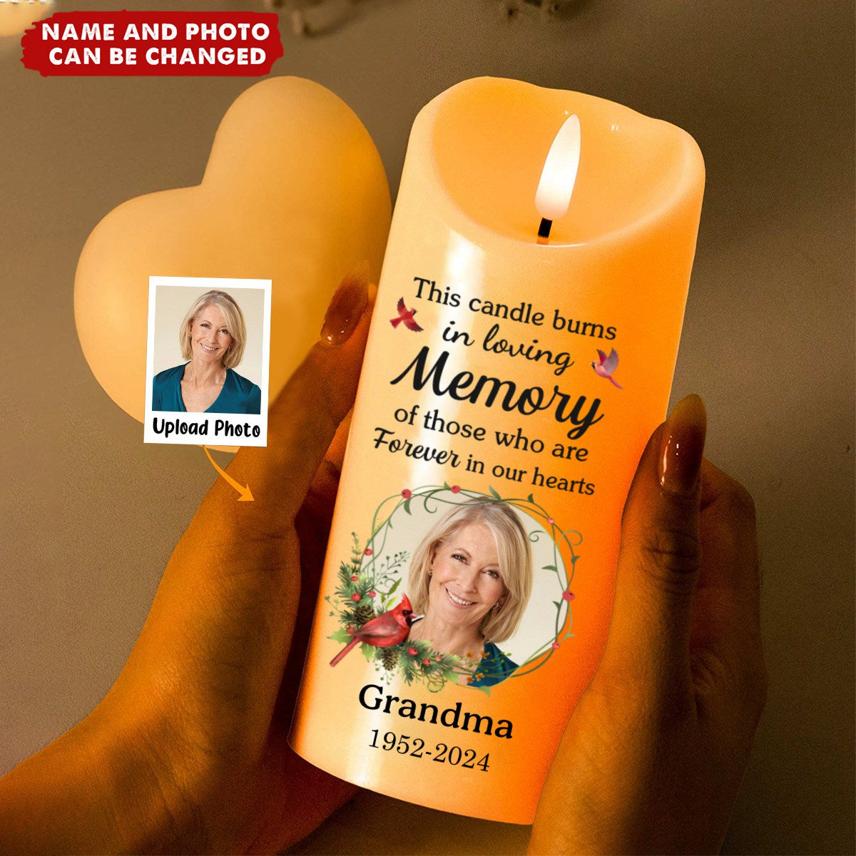 Custom Photo In Loving Memory Of Precious Moments - Memorial Personalized Custom LED Candle - Sympathy Gift, Christmas Gift For Family Members